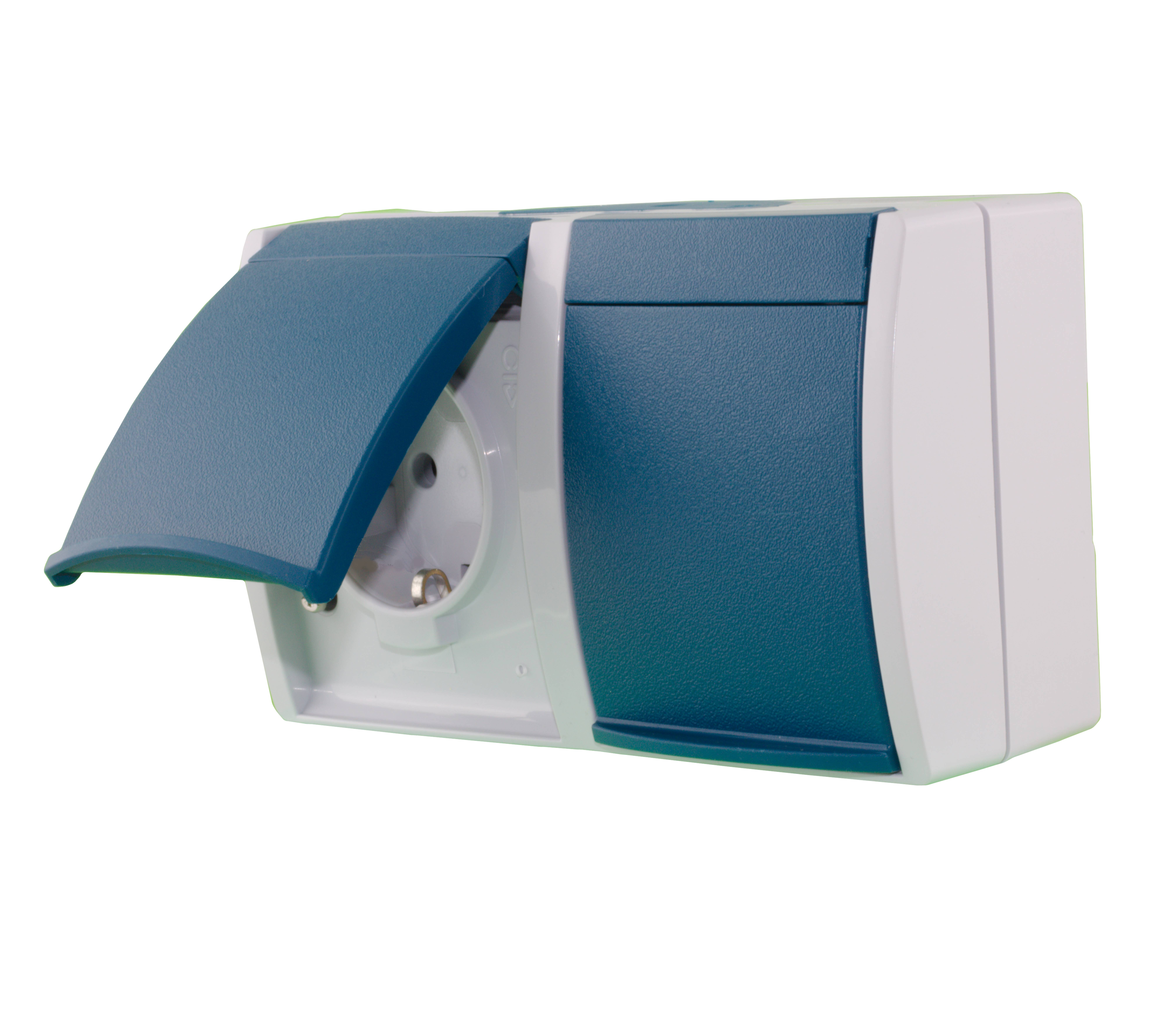 WDAP-Steckdose  2-fach  waagrecht  B&J  grau/blaugrün Ocean