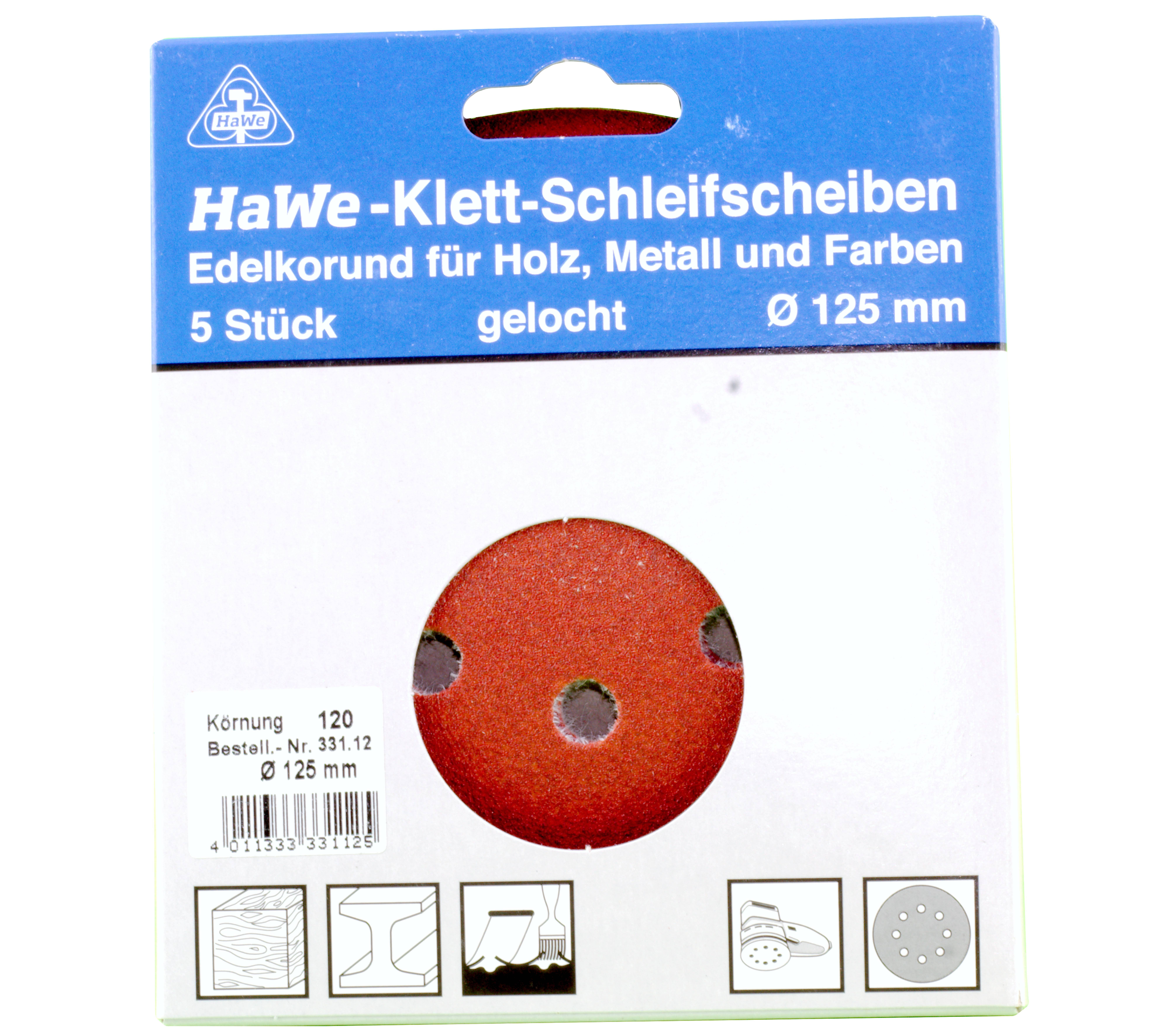Klett-Haft Schleifblätter  125 mm  8 Löcher K120   5 St. SB