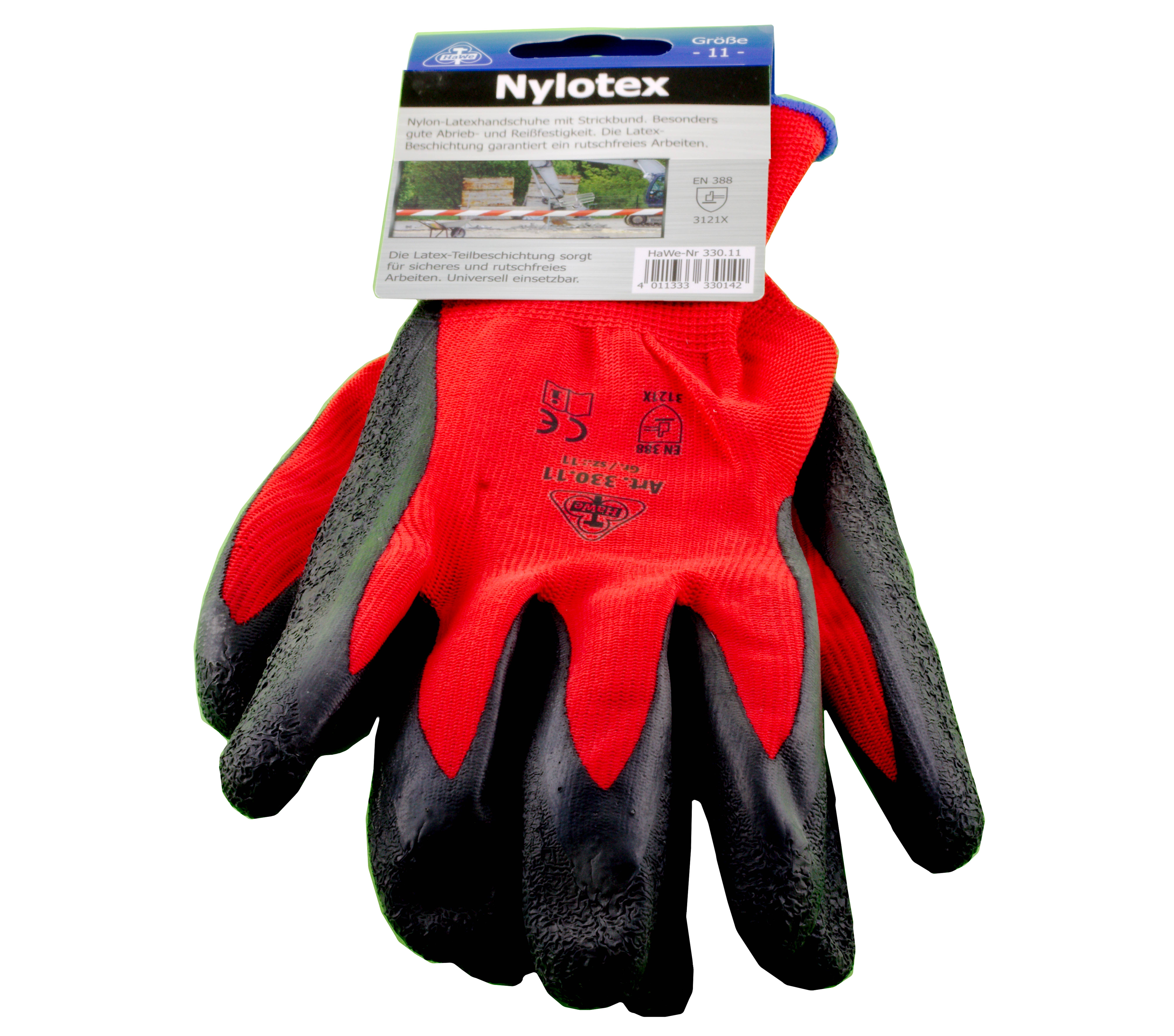 Handschuhe Nylotex rot-schwarz  Gr.  9  12-Paar-Pack