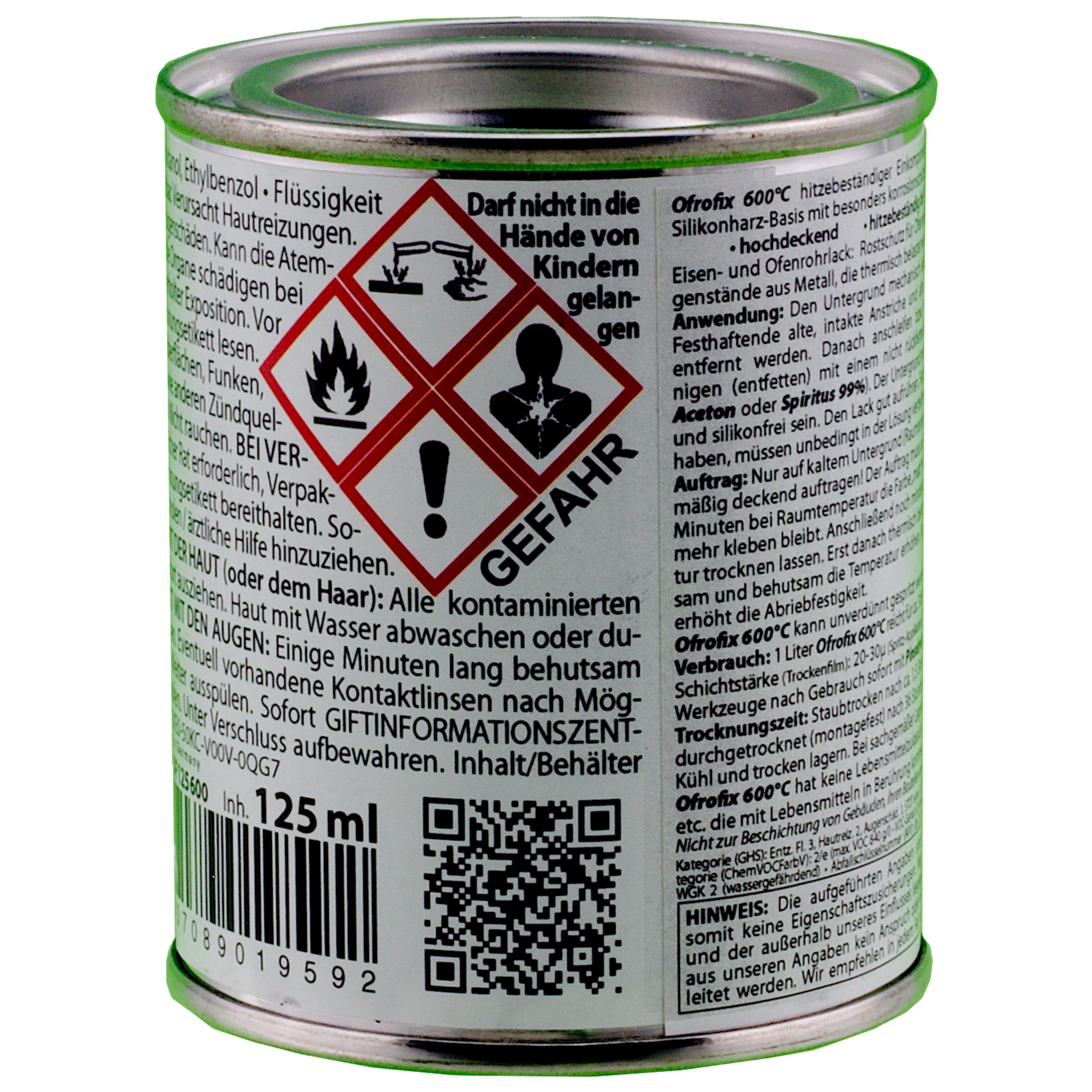 Rückseite Bindulin Schwarzlack OFROFIX bis 600°C 125 ml