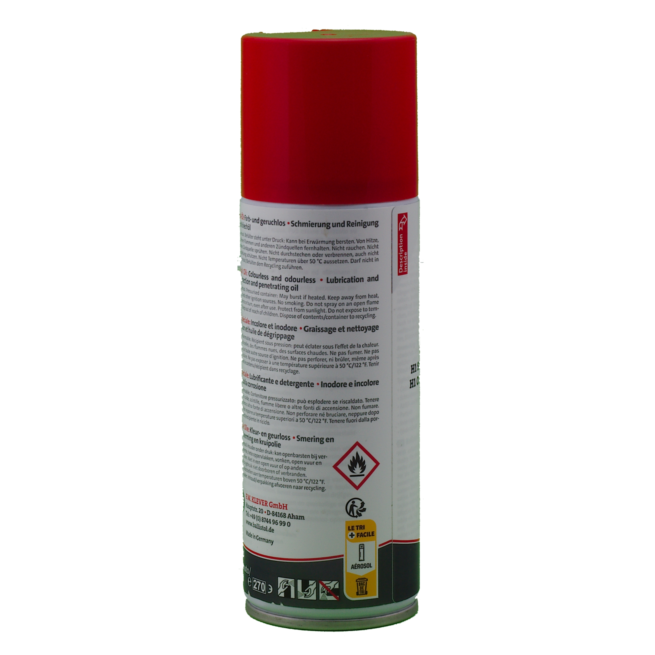 Rückseite Ballistol Spezialöl lebensmittelecht H1 Spray 200 ml
